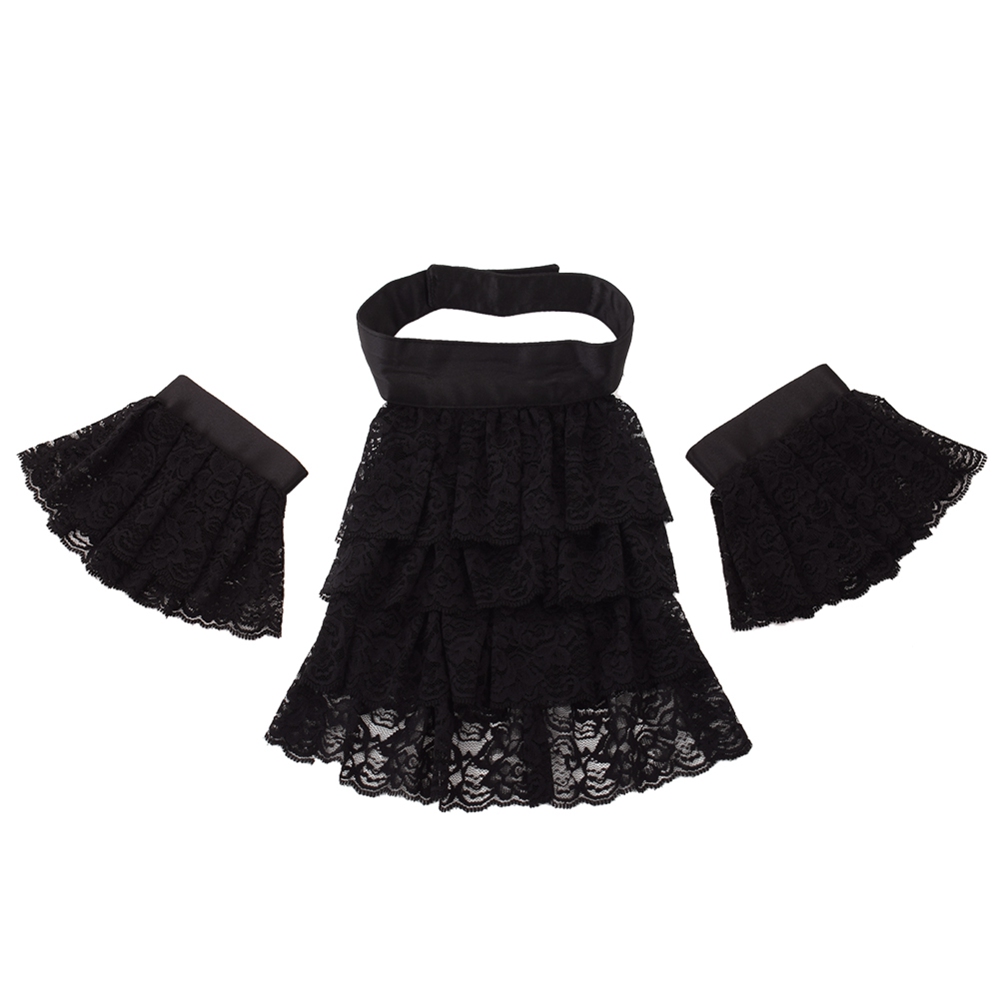 Vintage Ruffled Jabot Men White Black Victorian Lace Neck Ruffs Pirate Detachable Collar Set - 3